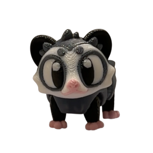 3D printed articulated opossum figurine with flexible body and curled tail