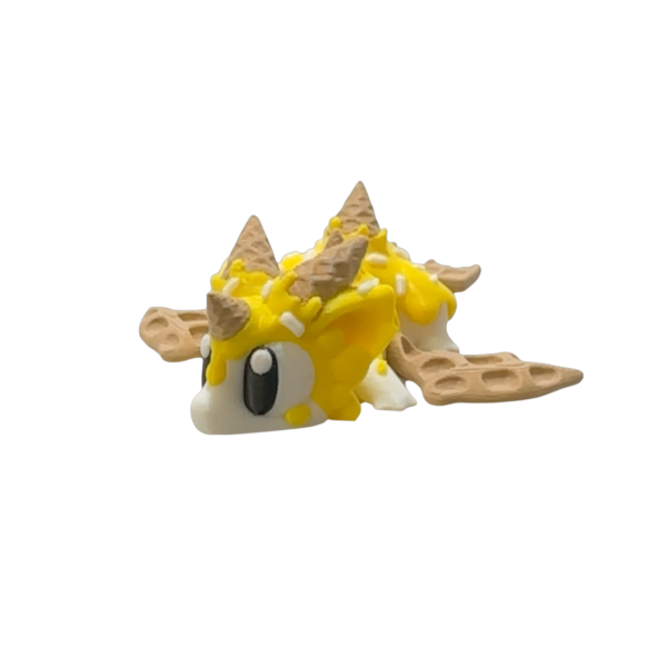 Yellow mini dragon figurine by 3DGOB, a palm-sized 3D printed dragon collectible for desk or shelf decor