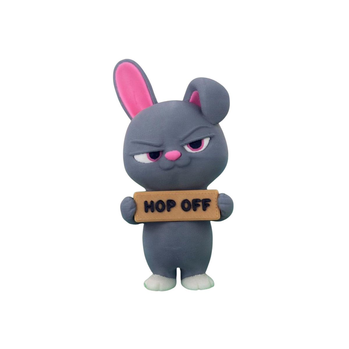 01-639577490-1267493141974695-6934489901984339441-n-no-bg Hop Off 3D printed bunny figurine by SpaceMonkey shown as cheeky rabbit shelf decor