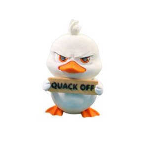 Quack Off funny duck figurine by SpaceMonkey, a 3D printed duck decor piece for shelf or desk display