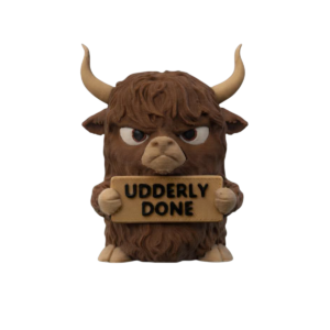 Utterly Done 3D printed animal figurine by SpaceMonkey displayed as funny shelf decor