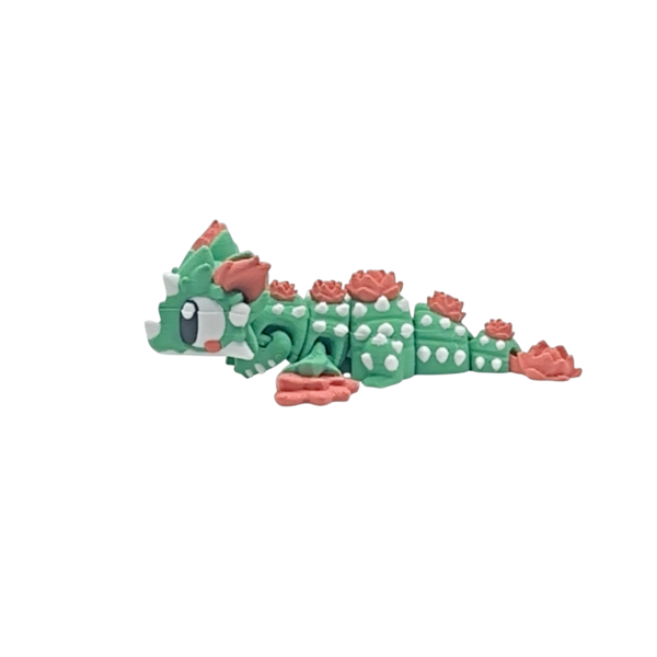 Cactus Bloom Mini Dragon Figurine by 3DGOB Cactus Bloom Mini Dragon hand-finished 3D printed dragon figurine by 3DGOB in desert green with bloom accents