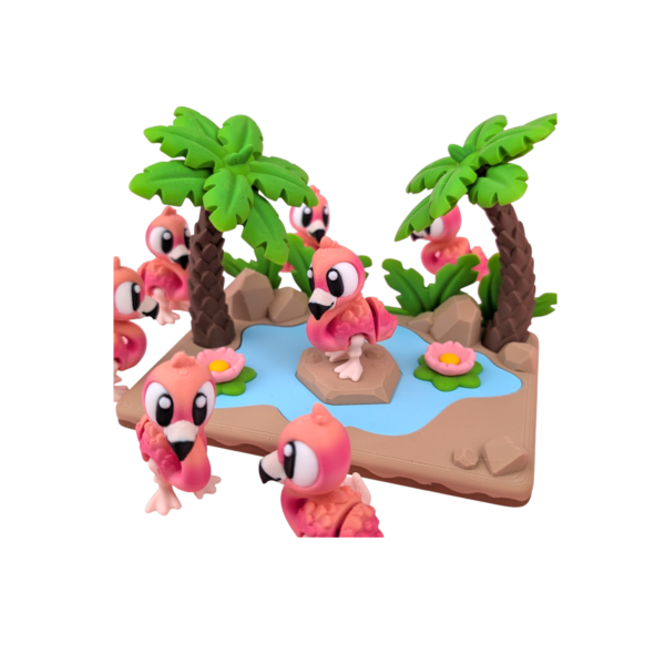 Flamingo Lagoon hand-finished 3D printed flamingo figurine by 3DGOB on a clean background