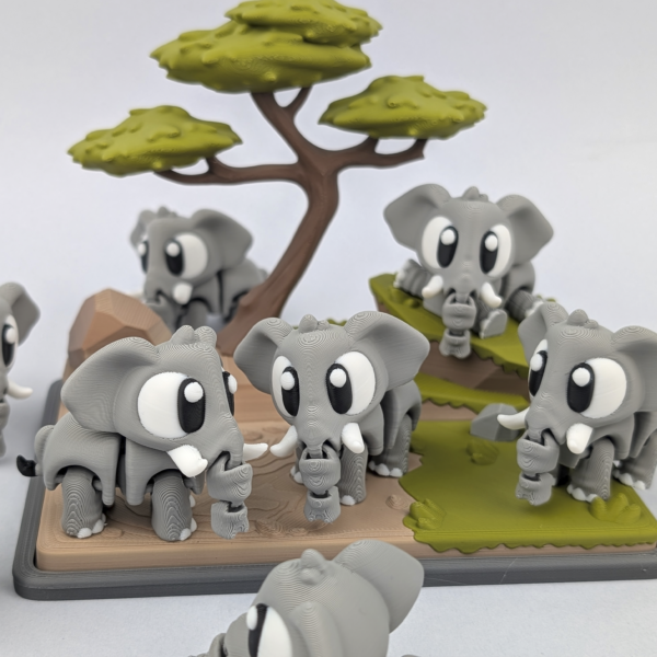 Articulated Elephant 3D Print by 3DGOB Articulated elephant 3D print Flexi Elephant Play Set by 3DGOB in a poseable finished physical design