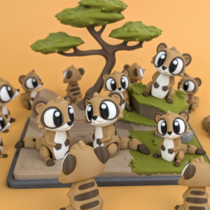 Articulated Flexi Meerkat figurine by 3DGOB in a standing pose, finished 3D printed shelf decor
