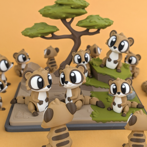 Articulated Flexi Meerkat figurine by 3DGOB in a standing pose, finished 3D printed shelf decor