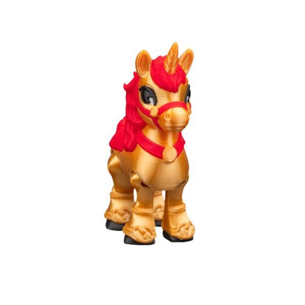 Golden Harmony golden unicorn figurine by STLFlix, finished 3D printed decor for shelf or desk display