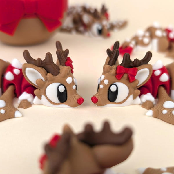Reindeer Mini Dragon figurine by 3DGOB, a 3D printed Christmas dragon decor collectible
