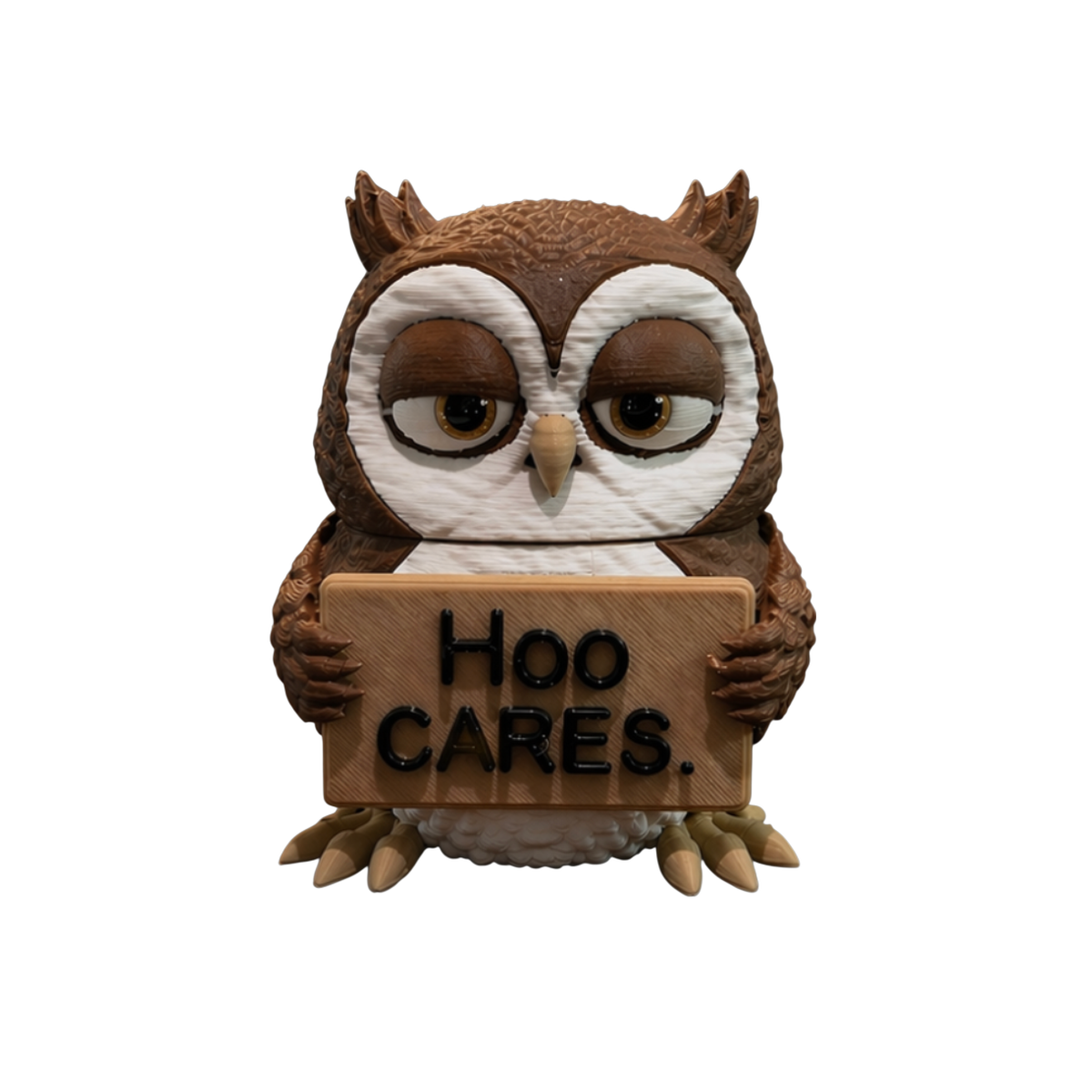 01-screenshot-2026-04-23-at-10-28-04-am-no-bg Hoo Cares 3D printed owl figurine by SpaceMonkey for shelf decor or desk decor