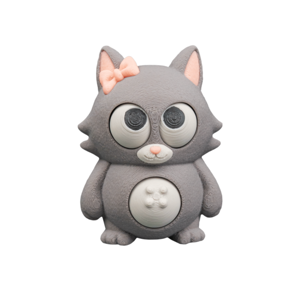 Tummy Purrs 3D printed cat figurine in a belly-up pose for shelf and desk decor