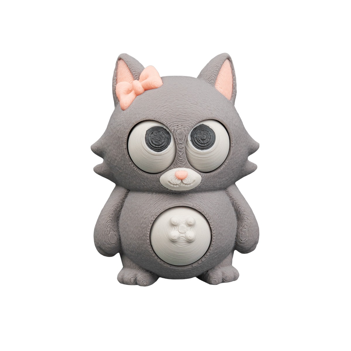 01-tummy-purrs1-9d68a752b4-no-bg Tummy Purrs 3D printed cat figurine in a belly-up pose for shelf and desk decor