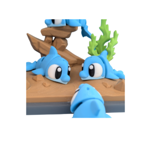 Articulated dolphin figurine 3D printed Flexi Dolphin by 3DGOB on a light background