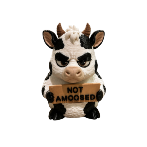 3D printed cow figurine by SpaceMonkey for farmhouse shelf decor