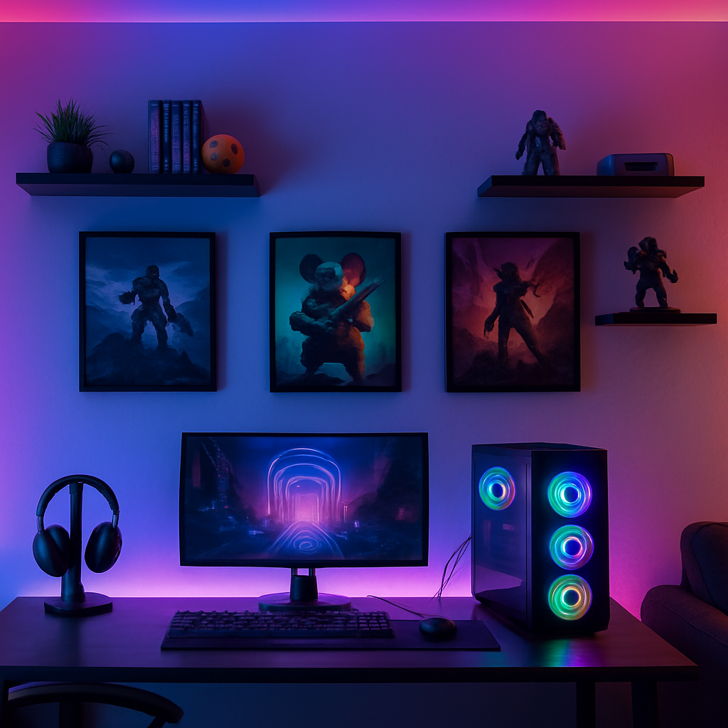 Gaming Room Decor Ideas to Personalize Your Space Personalized gaming room with RGB lighting, gaming wall art, floating shelves, and collectibles display