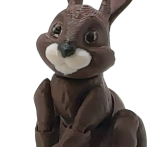 Articulated bunny rabbit 3D print in camo-style PLA filament by MatMireMakes