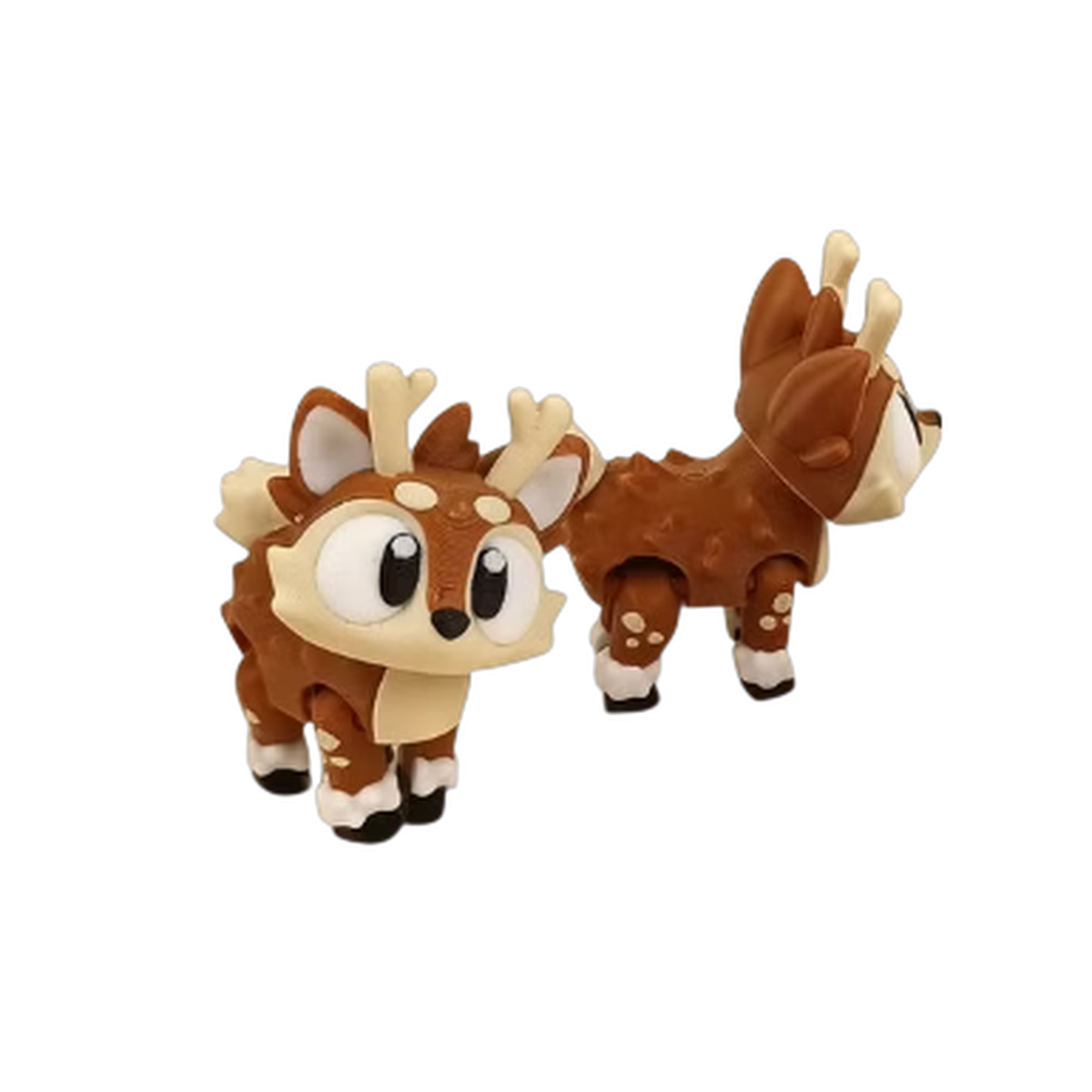 01-christmas-reindeer-no-bg 3D printed Christmas reindeer flexi figurine in a festive holiday color on a light background
