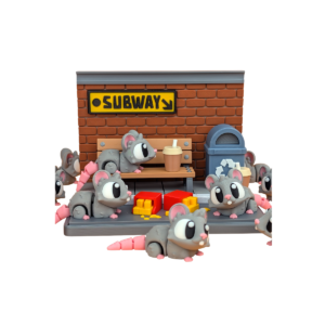 Flexi Rat Street Snack Corner 3D printed rat figurine with articulated body and tail